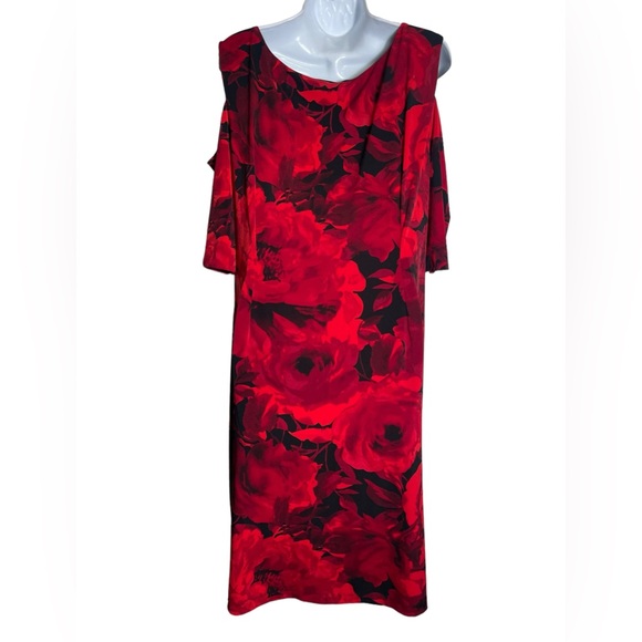 Connected Apparel dress size 24W open shoulder with sleeves‎  black w/roses ❤️❤️ - Picture 1 of 5